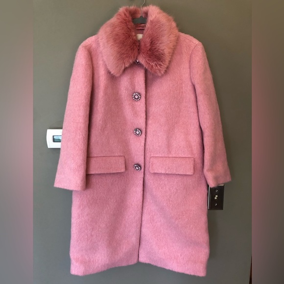 KATE SPADE •Rare• Faux Fur Trim Coat Tulip Pink Coat Jacket Size 2 - Picture 4 of 11